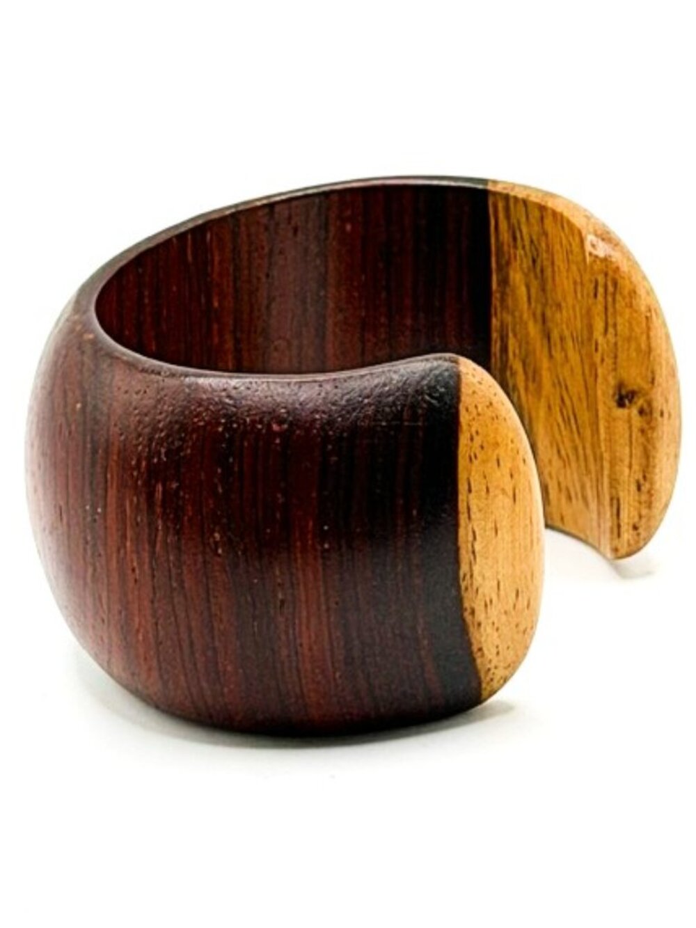 Chunky Two Tone Wood Cuff Bracelet Sculptural Boho Artisan Statement
